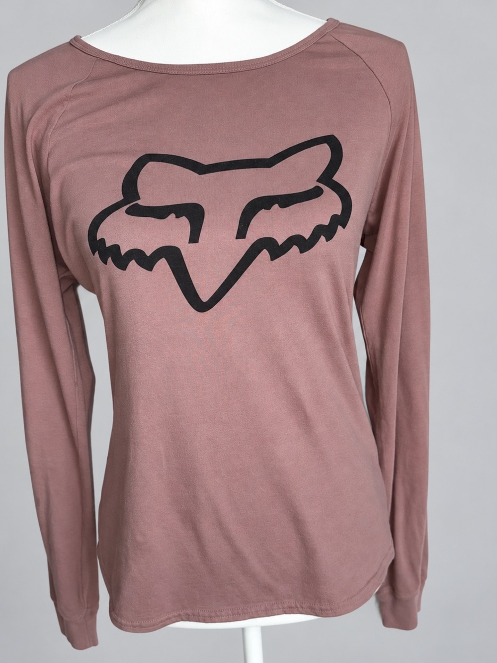 Fox Racing Mauve Pink Logo Long Sleeve Scoop Neck Top Size M